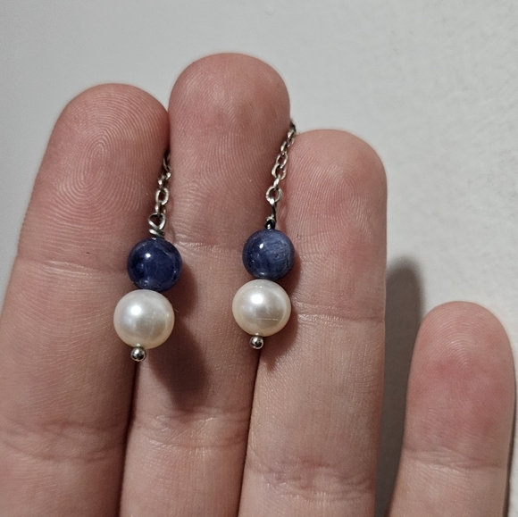 Sapphire and pearl earrings - Picture 1 of 2